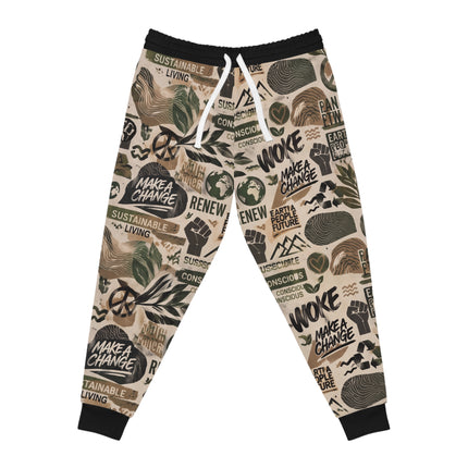 Eco Activist Athletic Joggers — "Make a Change" All-Over-Print