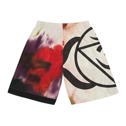 Abstract Tie-Dye Basketball Shorts with Bold Logo — AOP Athletic Shorts