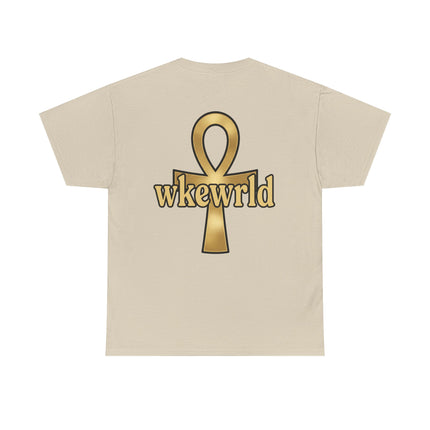 Ankh Logo Tee — Gold "wkewrld" Graphic T-Shirt