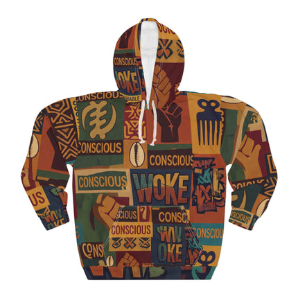 Woke & Conscious Pattern Hoodie — Afrocentric Empowerment Pullover