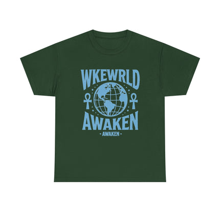 Awaken World Graphic Tee — Globe & Ankh Spiritual T-Shirt