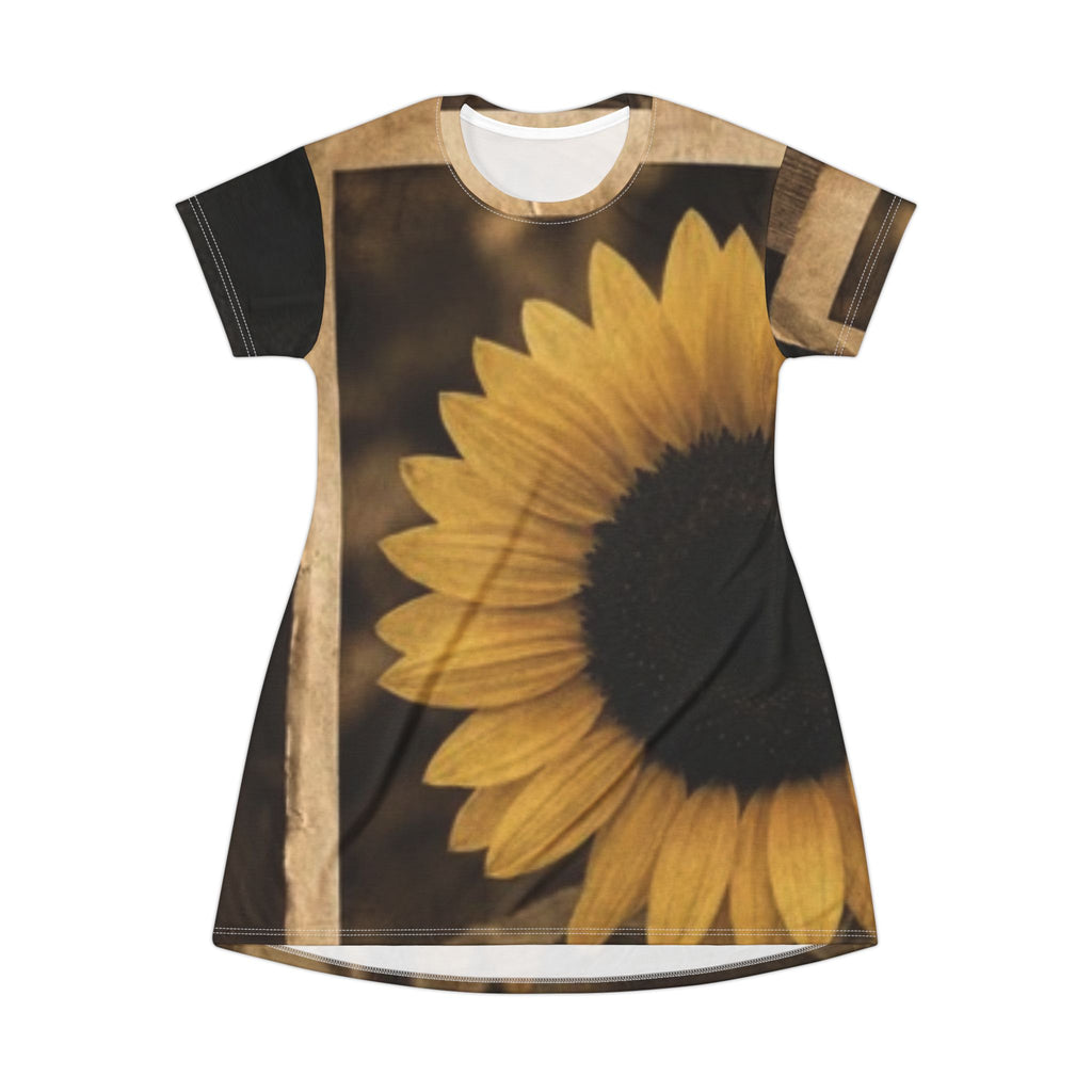 Sunflower Print T-Shirt Dress — All-Over Animal Print Mini Dress