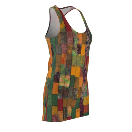 Patchwork Autumn Racerback Dress — Multicolor Boho AOP Tank Dress