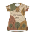 Conscious Soul T‑Shirt Dress — Boho Sun & Moon All‑Over Print