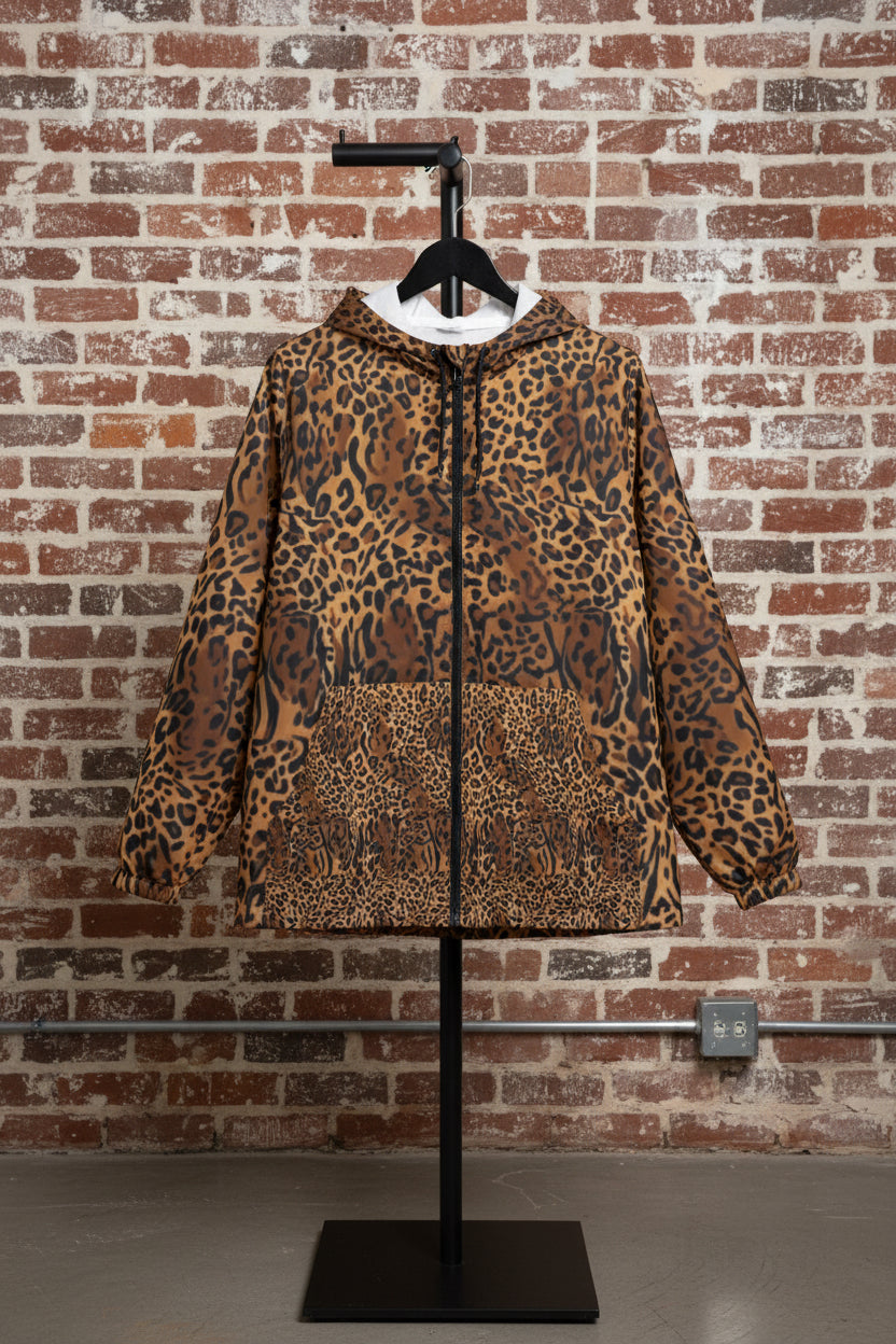 Leopard Print Windbreaker Jacket - All-Over-Print Animal Print Hooded Windbreaker