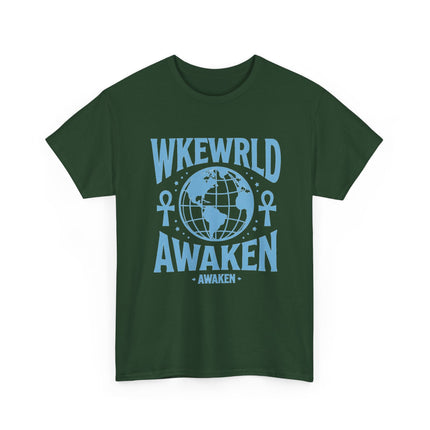 Awaken World Graphic Tee — Globe & Ankh Spiritual T-Shirt