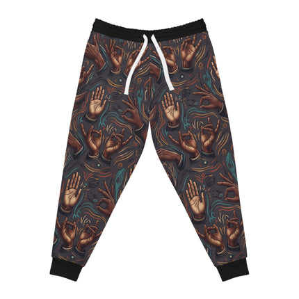 Hands Pattern Joggers — Artistic Ethnic Hands Allover Print Athletic Sweatpants