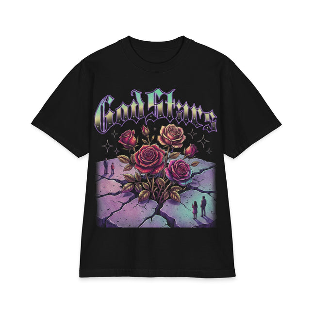 Graphic Tee — "Out of Cracks, One Flower" Gothic Rose Design