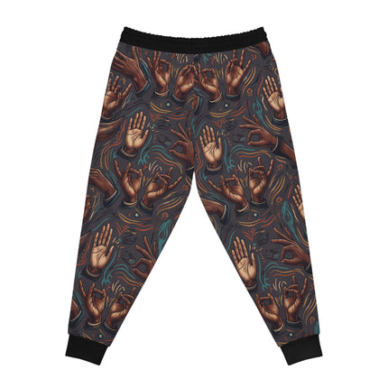 Hands Pattern Joggers — Artistic Ethnic Hands Allover Print Athletic Sweatpants