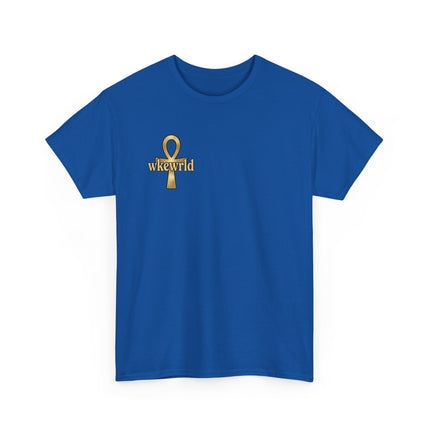 Ankh Logo Tee — Gold "wkewrld" Graphic T-Shirt