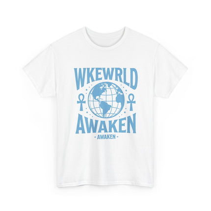 Awaken World Graphic Tee — Globe & Ankh Spiritual T-Shirt