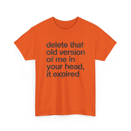 Statement Tee — “delete that old version of me in your head, it expired” Minimalist Typography T-Shirt