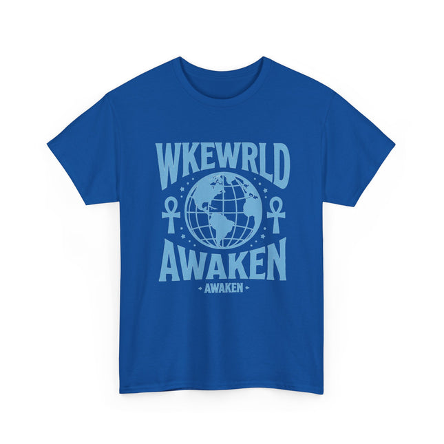 Awaken World Graphic Tee — Globe & Ankh Spiritual T-Shirt