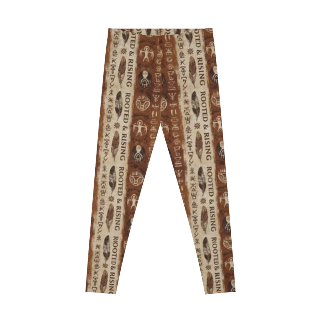 Rooted & Rising Boho Pattern Leggings — Earthy Tribal Print Stretch Leggings