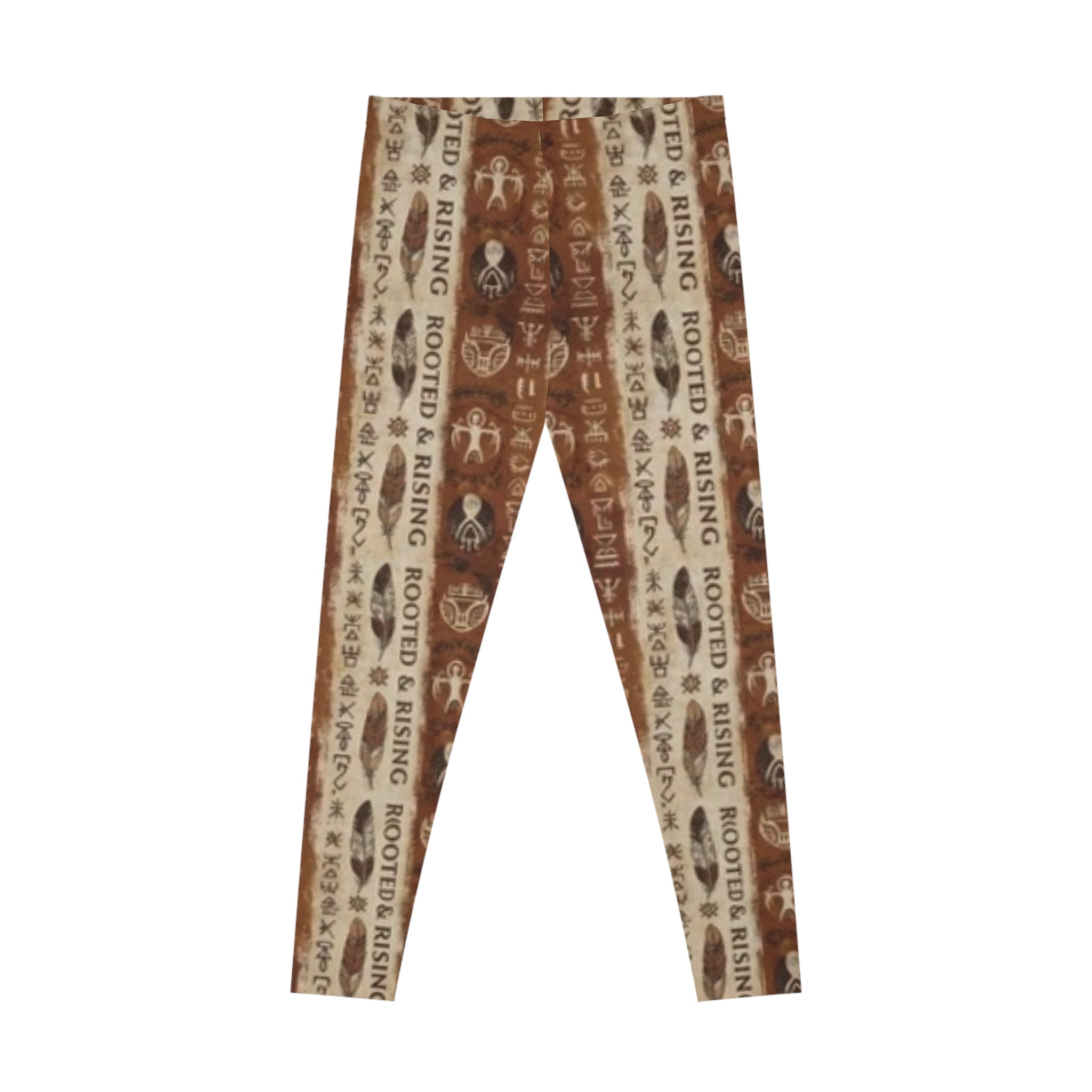 Rooted & Rising Boho Pattern Leggings — Earthy Tribal Print Stretch Leggings