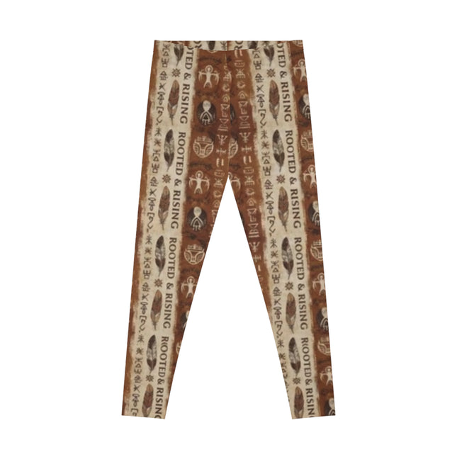 Rooted & Rising Boho Pattern Leggings — Earthy Tribal Print Stretch Leggings