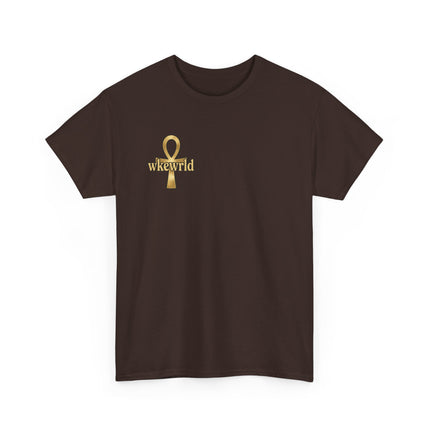 Ankh Logo Tee — Gold "wkewrld" Graphic T-Shirt