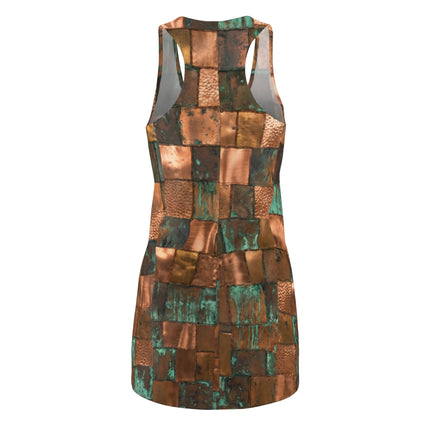 Copper themed Patchwork Autumn Racerback Dress — Multicolor Boho AOP Tank Dress