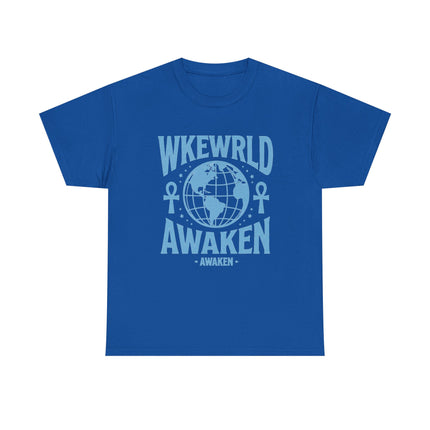 Awaken World Graphic Tee — Globe & Ankh Spiritual T-Shirt
