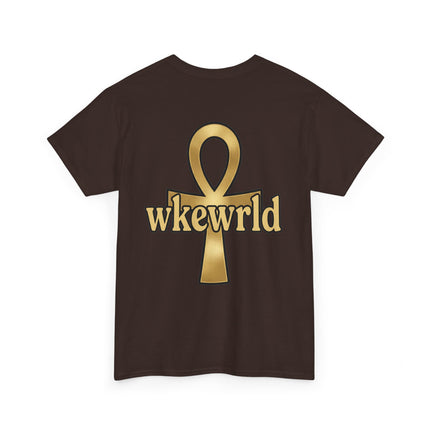 Ankh Logo Tee — Gold "wkewrld" Graphic T-Shirt