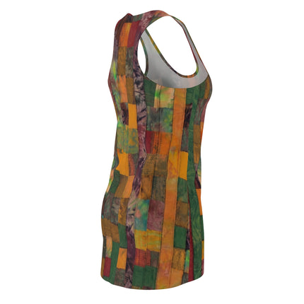 Patchwork Autumn Racerback Dress — Multicolor Boho AOP Tank Dress