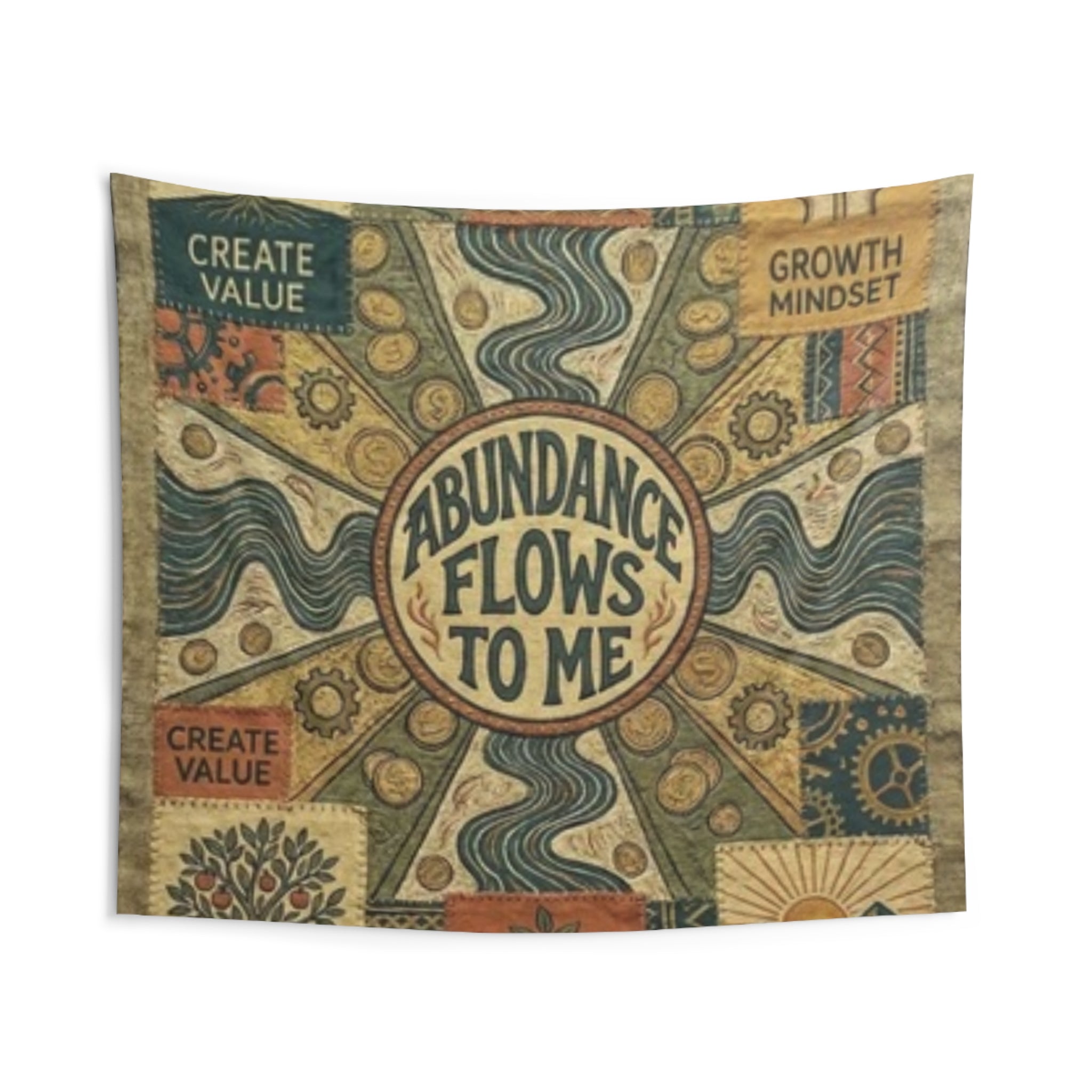 Abundance Flows To Me Wall Tapestry — Inspirational Boho Home Decor