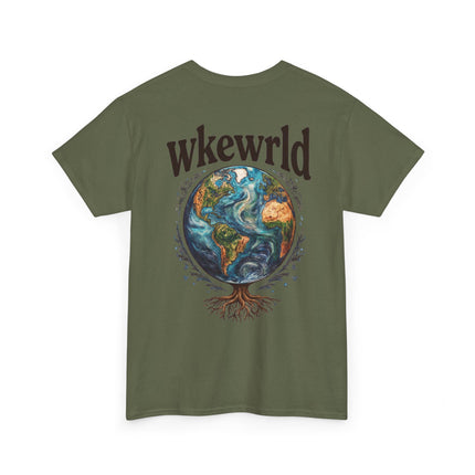 Earth Tree Graphic Tee — "WKE WRLD" Vintage Globe Design