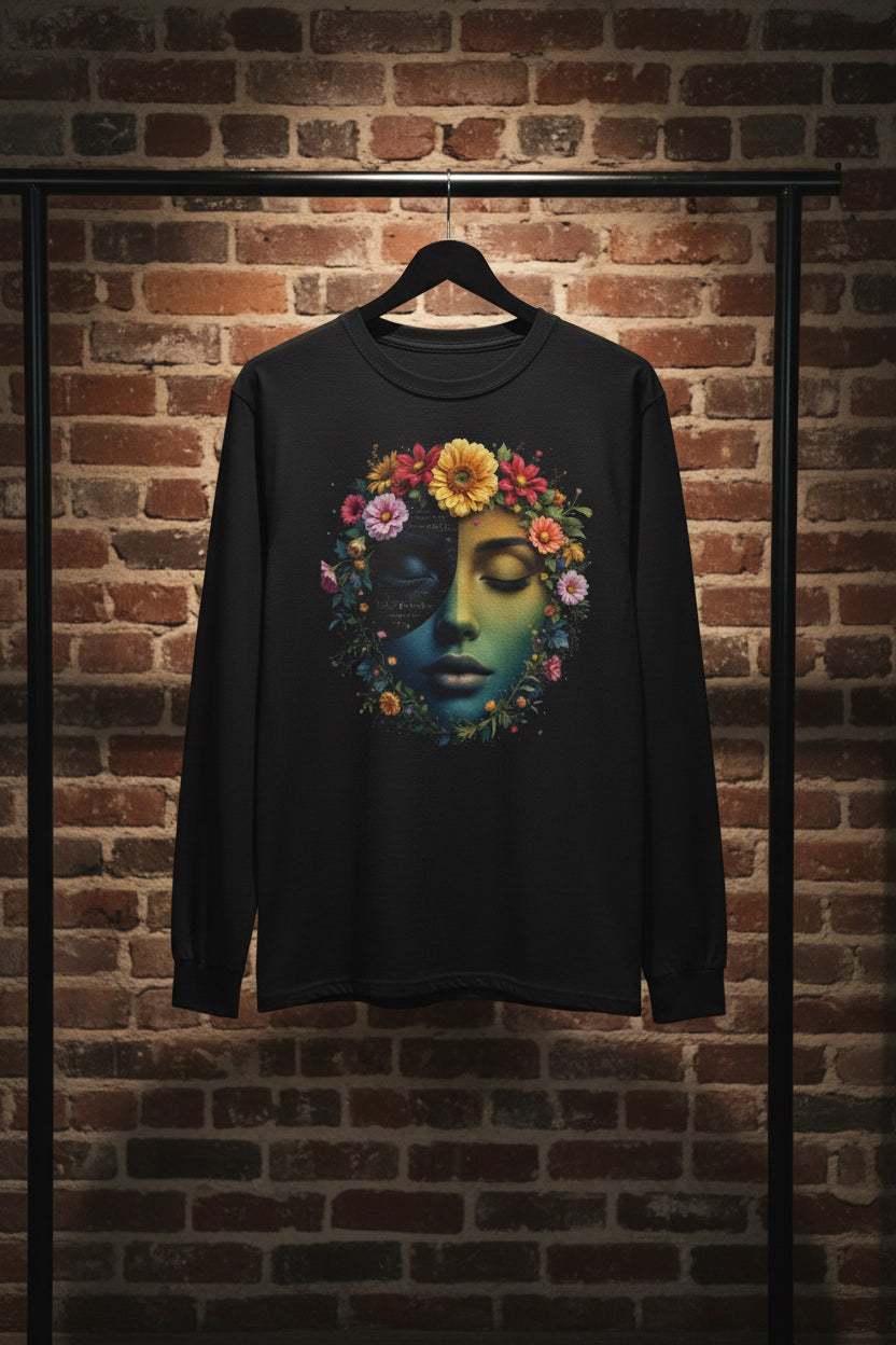 Floral Serenity Long Sleeve Tee - Relaxed Style, Unisex Apparel, Gift for Nature Lovers, Bohemian Vibe, Perfect for Spring