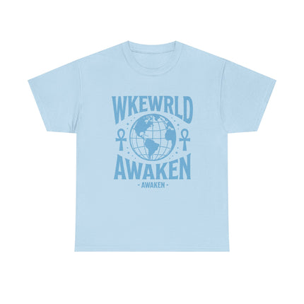Awaken World Graphic Tee — Globe & Ankh Spiritual T-Shirt