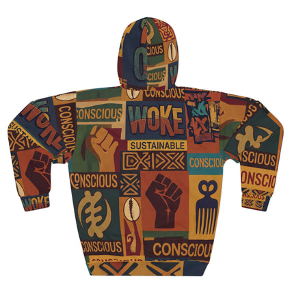 Woke & Conscious Pattern Hoodie — Afrocentric Empowerment Pullover