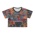 Dragon Patchwork Crop Tee — Vintage Asian Tattoo Inspired All-Over Print
