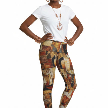 Abstract Mosaic Leggings — Earth Tone All-Over Print