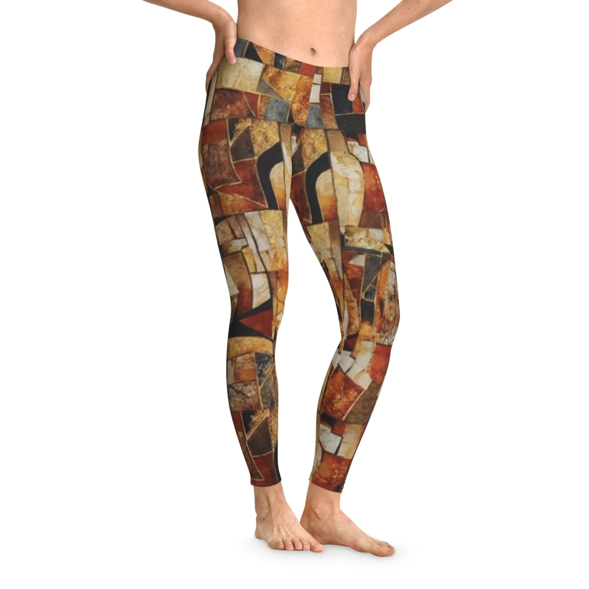 Abstract Mosaic Leggings — Earth Tone All-Over Print