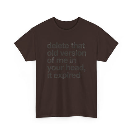 Statement Tee — “delete that old version of me in your head, it expired” Minimalist Typography T-Shirt