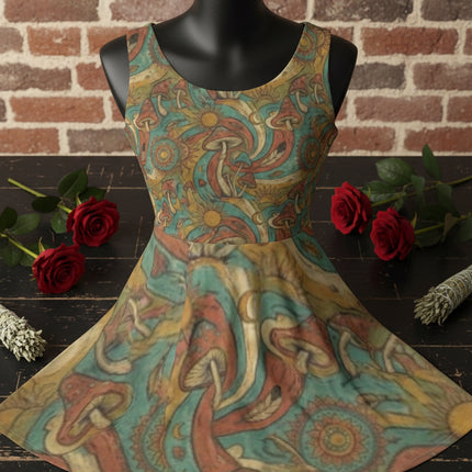 Boho Paisley Skater Dress – Vintage Teal & Earthtone All-Over Print
