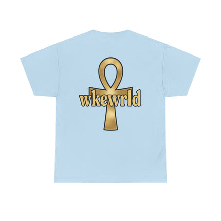 Ankh Logo Tee — Gold "wkewrld" Graphic T-Shirt