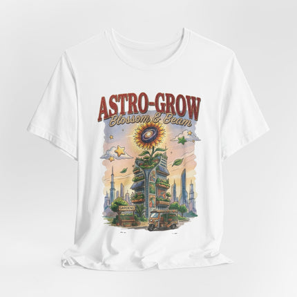 Astro-Grow Sunflower Tee — Retro Space Garden Graphic T-Shirt