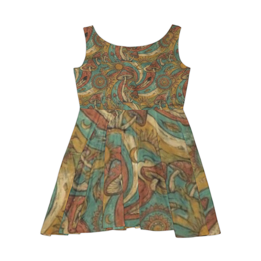 Boho Paisley Skater Dress – Vintage Teal & Earthtone All-Over Print