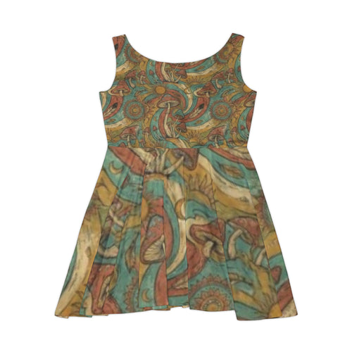 Boho Paisley Skater Dress – Vintage Teal & Earthtone All-Over Print