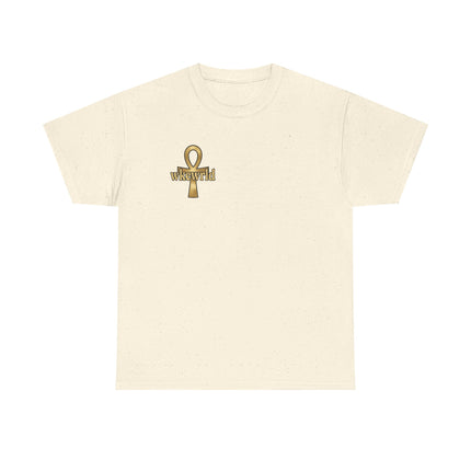 Ankh Logo Tee — Gold "wkewrld" Graphic T-Shirt