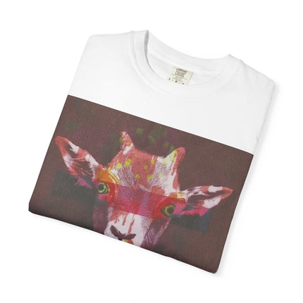 Praying Goat Art T-Shirt — Colorful Surreal Animal Portrait Tee
