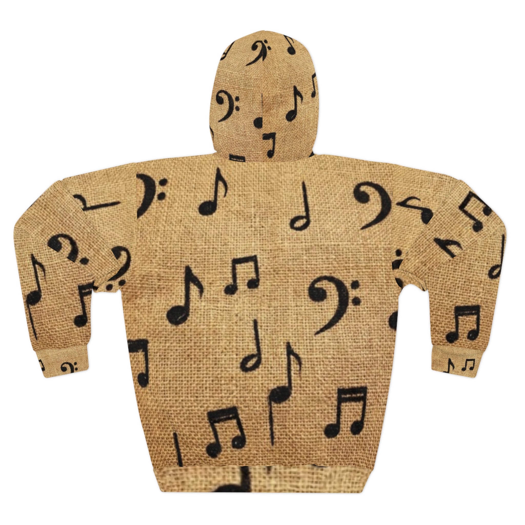 Music Notes All-Over Print Hoodie — Vintage Burlap Musical Pattern