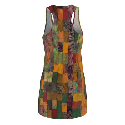 Patchwork Autumn Racerback Dress — Multicolor Boho AOP Tank Dress
