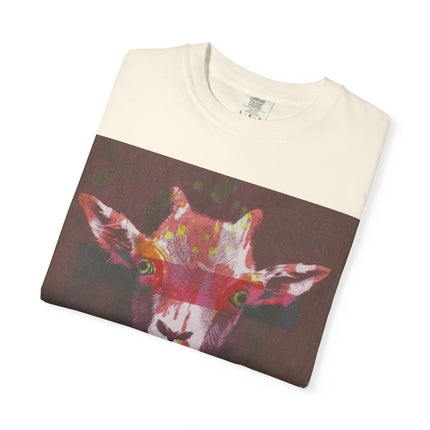 Praying Goat Art T-Shirt — Colorful Surreal Animal Portrait Tee