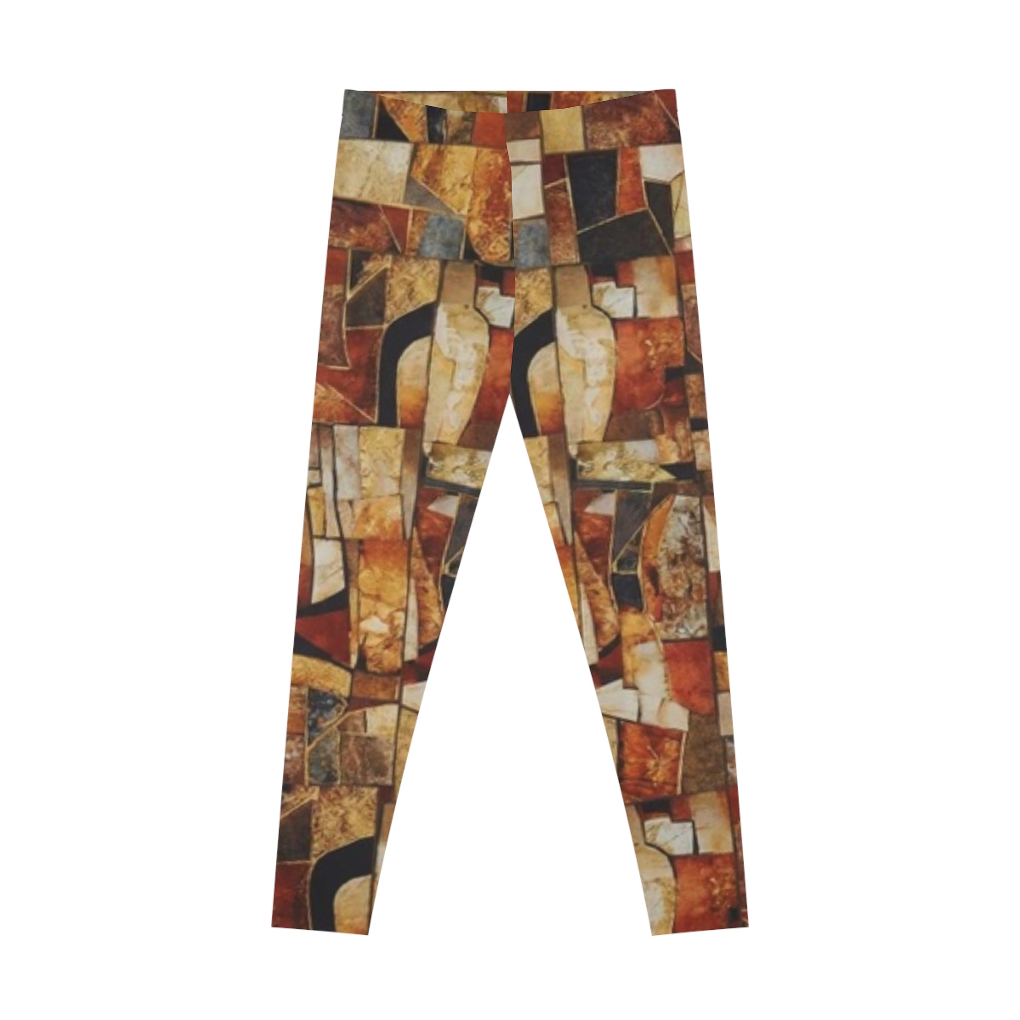 Abstract Mosaic Leggings — Earth Tone All-Over Print