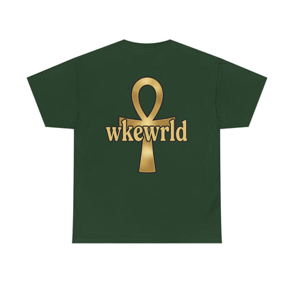 Ankh Logo Tee — Gold "wkewrld" Graphic T-Shirt