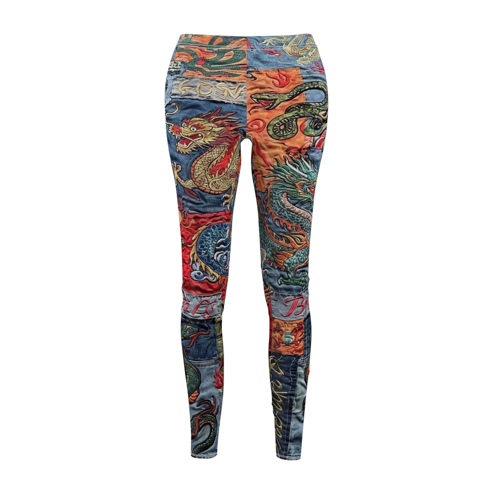Dragon Patchwork Leggings — Women's All-Over Print Casual Yoga Pants