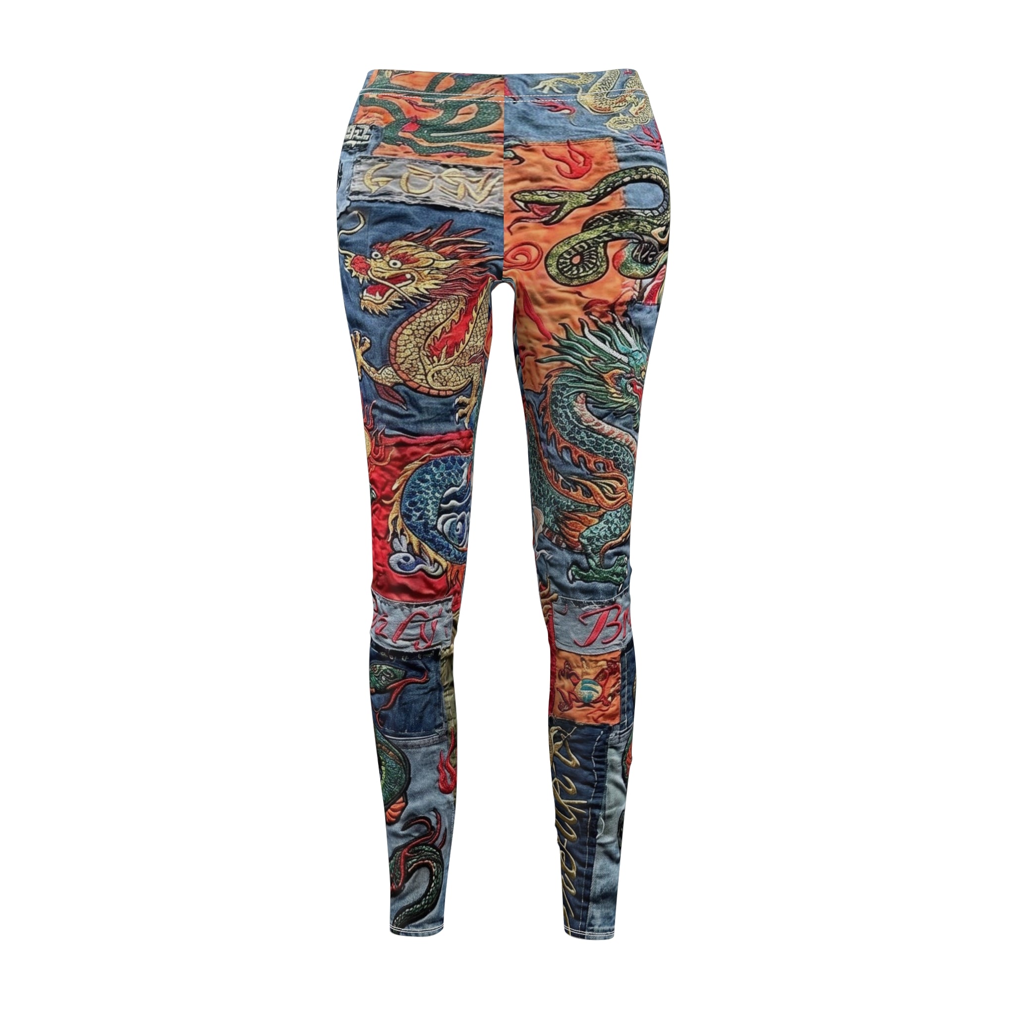Dragon Patchwork Leggings — Women's All-Over Print Casual Yoga Pants