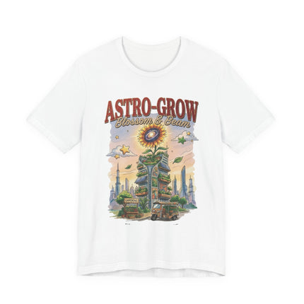Astro-Grow Sunflower Tee — Retro Space Garden Graphic T-Shirt