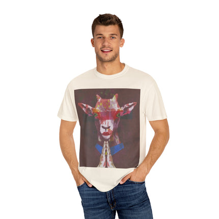 Praying Goat Art T-Shirt — Colorful Surreal Animal Portrait Tee